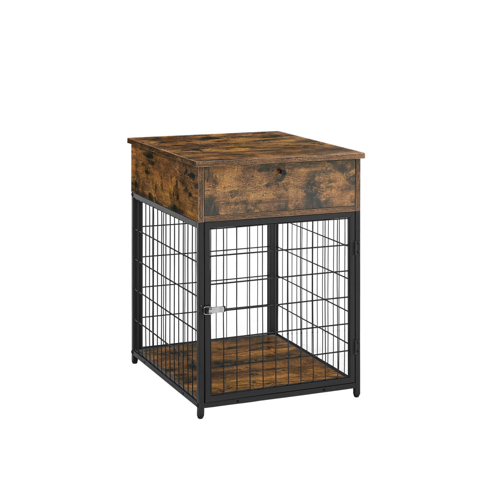 Furniture Style Wood Dog Crate End Table with Storage Console（Rustic Brown,19.69''w x 22.83''d x 26.97''h）