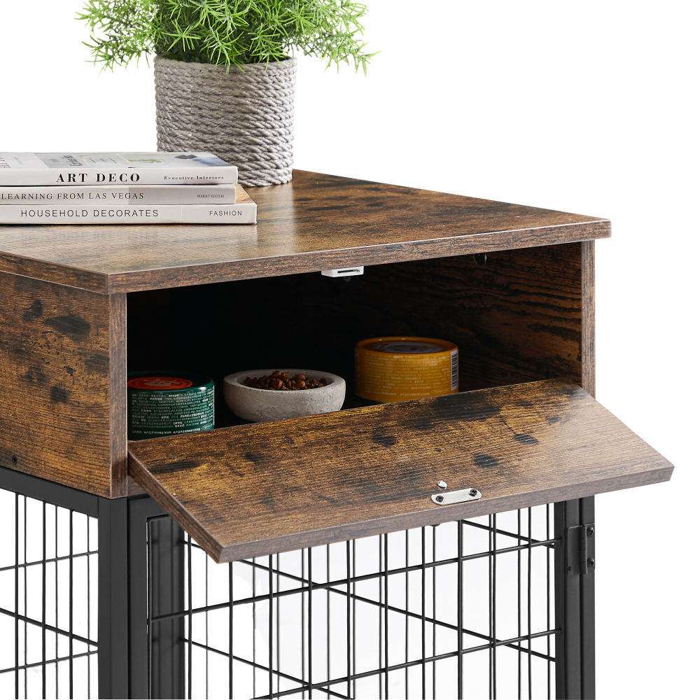 Furniture Style Wood Dog Crate End Table with Storage Console（Rustic Brown,19.69''w x 22.83''d x 26.97''h）