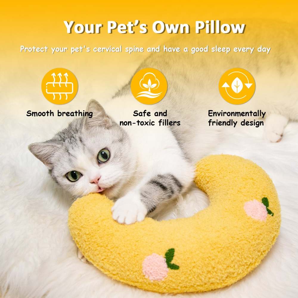 Cat Pillow, Small Pillow for Cat, Cat Blankets for Indoor, Pet Toy, Small Banana Donut Bed for Pets, Little Pillow for Cats No Heating Pad, Real Littles Fluffy Kittens Accessories for Pet Calming