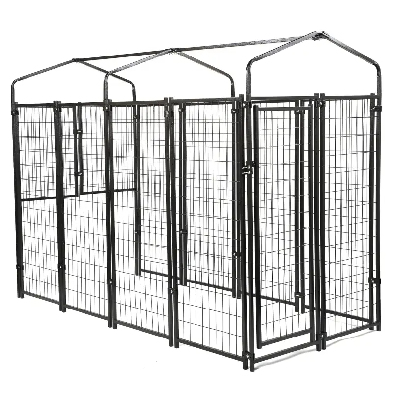 6.9 x 3.3 x 5.6 ft Dog Kennel with Waterproof Cover, Welded Wire Outdoor Dog Playpen, Black