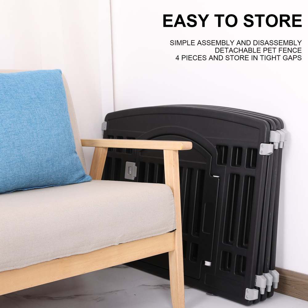 Pet Playpen Foldable Gate for Dogs Heavy Plastic Puppy Exercise Pen with Door Portable Indoor Outdoor Small Pets Fence Puppies Folding Cage 4 Panels Medium Animals House Black (33.5x33.5 inches)