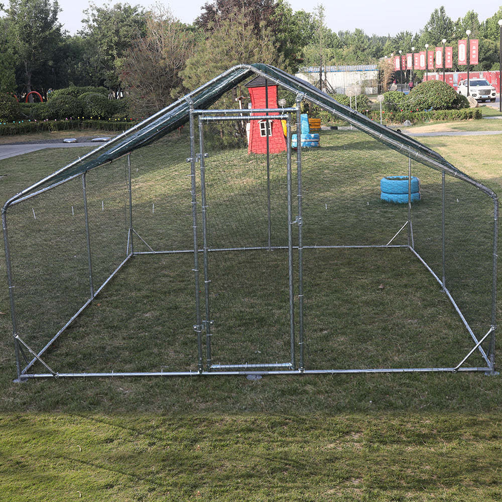 Large Metal Chicken Coop Walk-in Poultry Cage Hen Run House Rabbits Habitat Cage Spire Shaped Coop with Waterproof and Anti-Ultraviolet Cover (10' L x 13' W x 6.4' H)