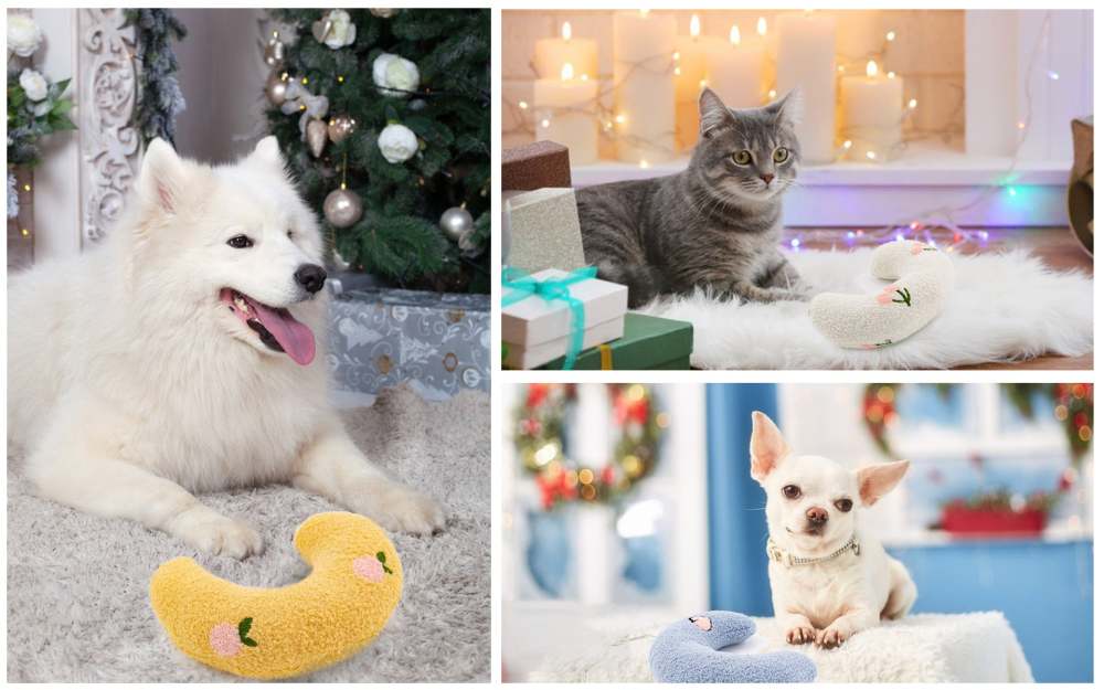 Cat Pillow, Small Pillow for Cat, Cat Blankets for Indoor, Pet Toy, Small Banana Donut Bed for Pets, Little Pillow for Cats No Heating Pad, Real Littles Fluffy Kittens Accessories for Pet Calming