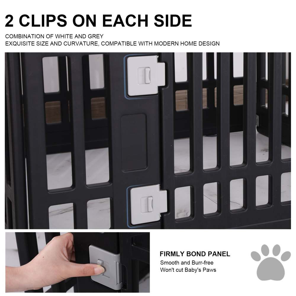 Pet Playpen Foldable Gate for Dogs Heavy Plastic Puppy Exercise Pen with Door Portable Indoor Outdoor Small Pets Fence Puppies Folding Cage 4 Panels Medium Animals House Black (33.5x33.5 inches)