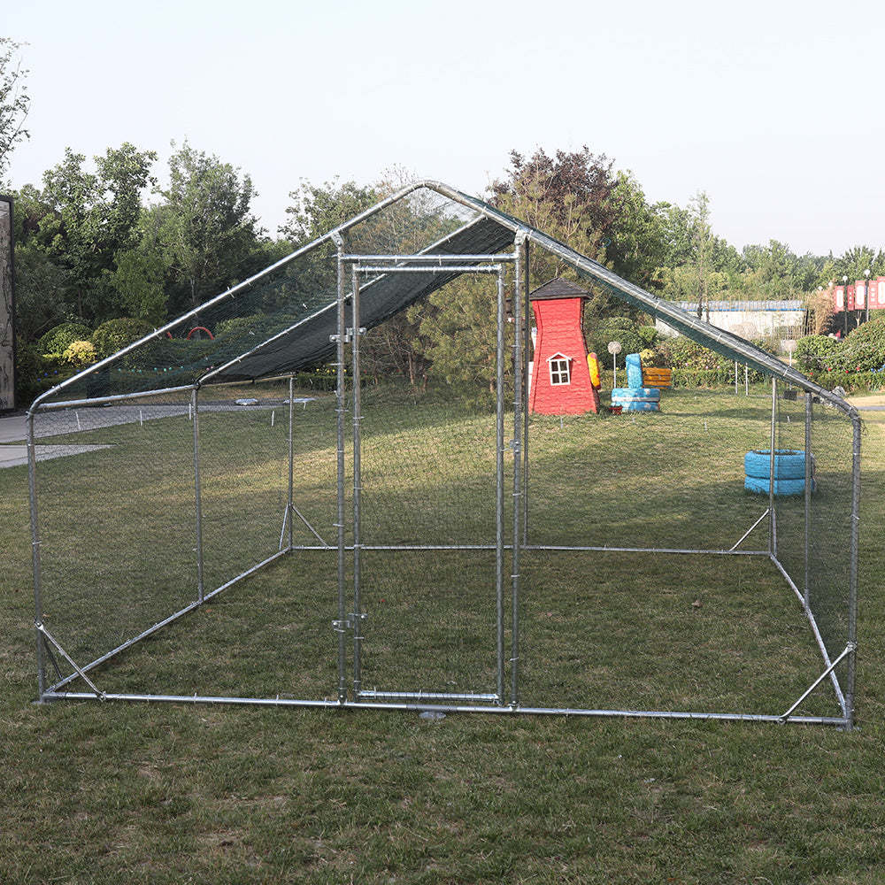 Large Metal Chicken Coop Walk-in Poultry Cage Hen Run House Rabbits Habitat Cage Spire Shaped Coop with Waterproof and Anti-Ultraviolet Cover (10' L x 13' W x 6.4' H)