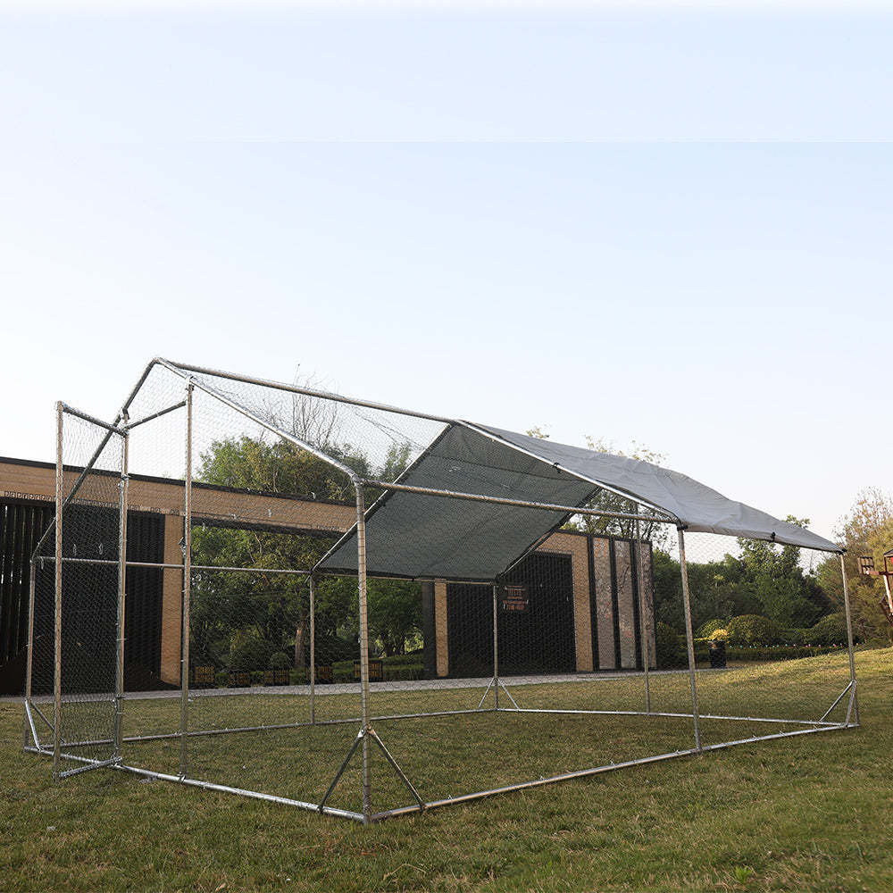 Large Metal Chicken Coop Walk-in Poultry Cage Hen Run House Rabbits Habitat Cage Spire Shaped Coop with Waterproof and Anti-Ultraviolet Cover (10' L x 13' W x 6.4' H)