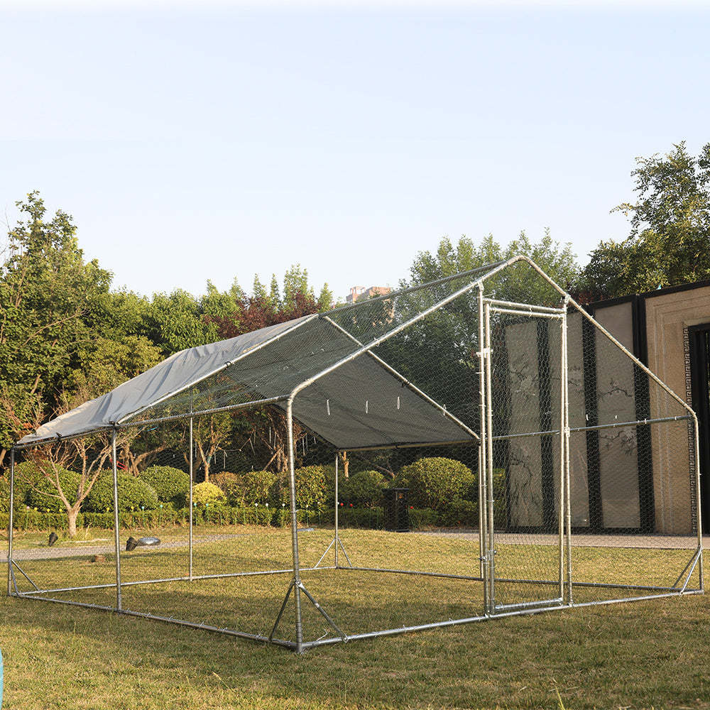 Large Metal Chicken Coop Walk-in Poultry Cage Hen Run House Rabbits Habitat Cage Spire Shaped Coop with Waterproof and Anti-Ultraviolet Cover (10' L x 13' W x 6.4' H)