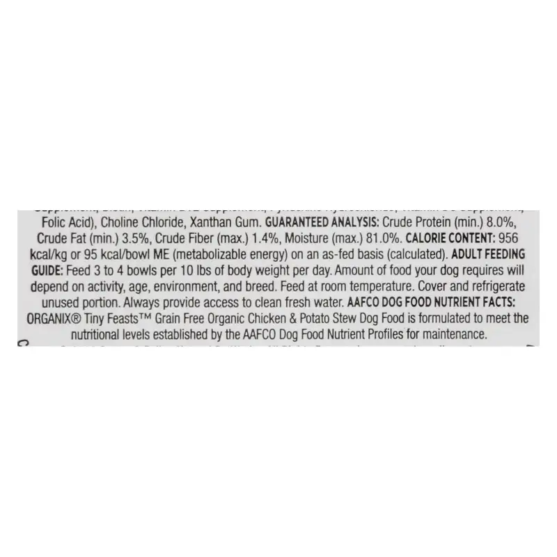 Castor and Pollux Dog - Organic - Tiny Feasts - Chicken - Case of 12 - 3.5 oz