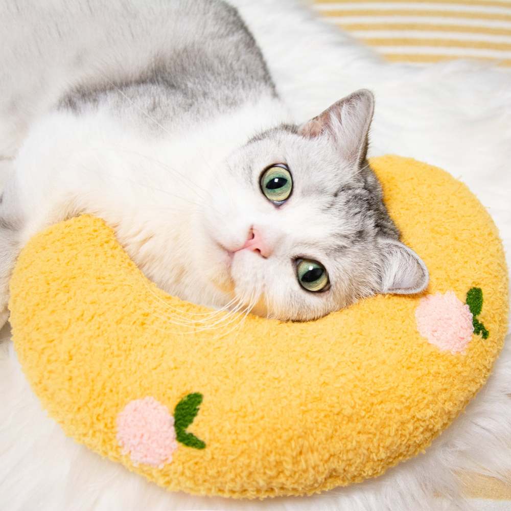 Cat Pillow, Small Pillow for Cat, Cat Blankets for Indoor, Pet Toy, Small Banana Donut Bed for Pets, Little Pillow for Cats No Heating Pad, Real Littles Fluffy Kittens Accessories for Pet Calming