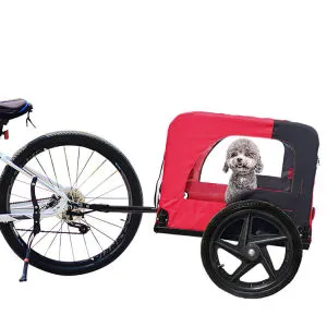 Bicycle trailer for pets outdoor foldable red color dog trailer with reflectors and safty flag