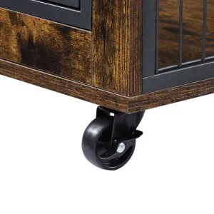 Furniture Style Dog Crate Side Table on Wheels with Double Doors and Lift Top.