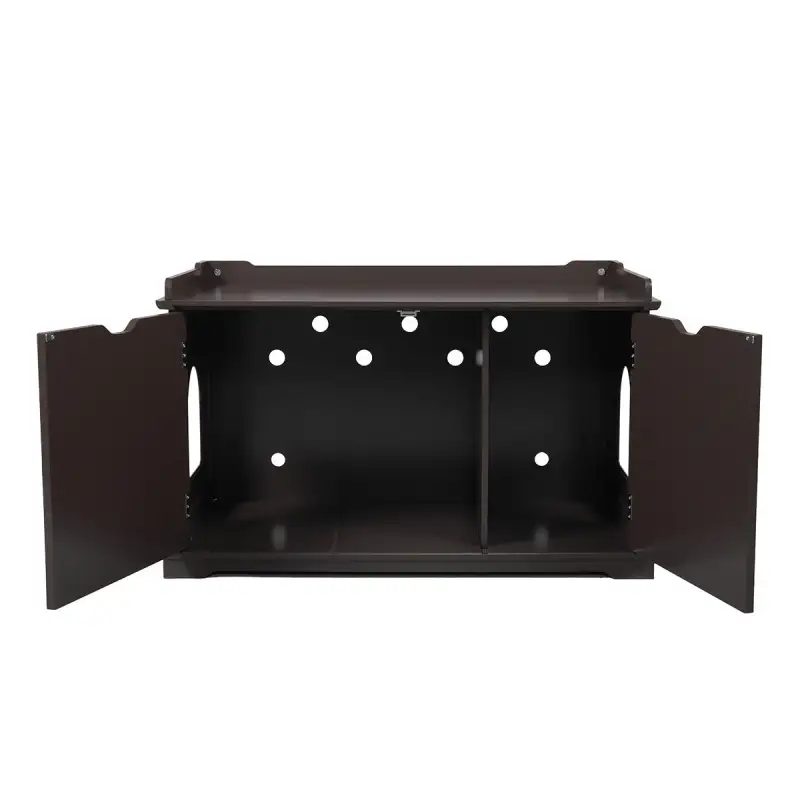 Cat Washroom Bench, Wood Litter Box Cover with Spacious Inner, Ventilated Holes, Removable Partition, Easy Access,Chocolate Brown