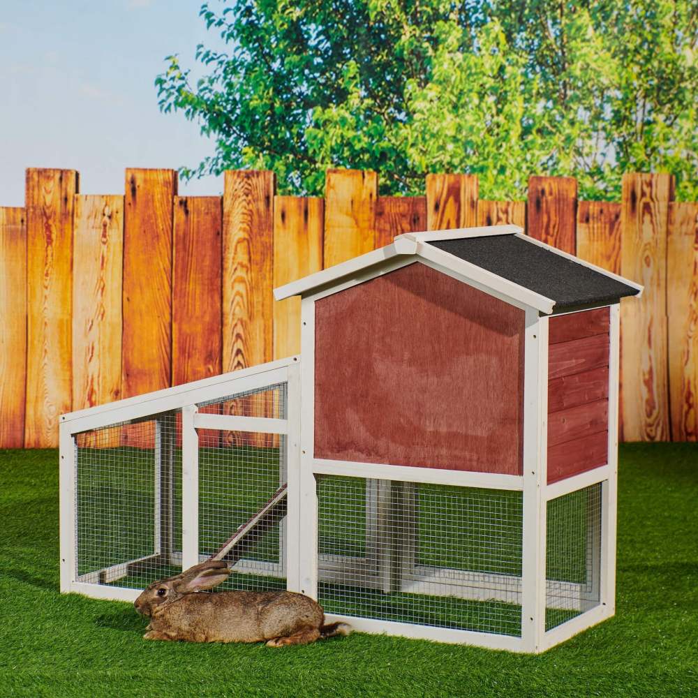 Rabbit Hutch Indoor Outdoor;  Wooden Chicken Coop;  Bunny Cage Hen House with Run;  Ventilation Door;  Removable Tray;  Ramp;  Sunlight Panel;  Backyard Garden Animals Pet Cage