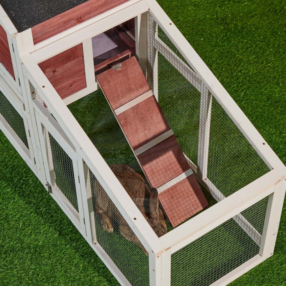 Rabbit Hutch Indoor Outdoor;  Wooden Chicken Coop;  Bunny Cage Hen House with Run;  Ventilation Door;  Removable Tray;  Ramp;  Sunlight Panel;  Backyard Garden Animals Pet Cage