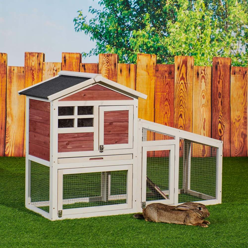 Rabbit Hutch Indoor Outdoor;  Wooden Chicken Coop;  Bunny Cage Hen House with Run;  Ventilation Door;  Removable Tray;  Ramp;  Sunlight Panel;  Backyard Garden Animals Pet Cage