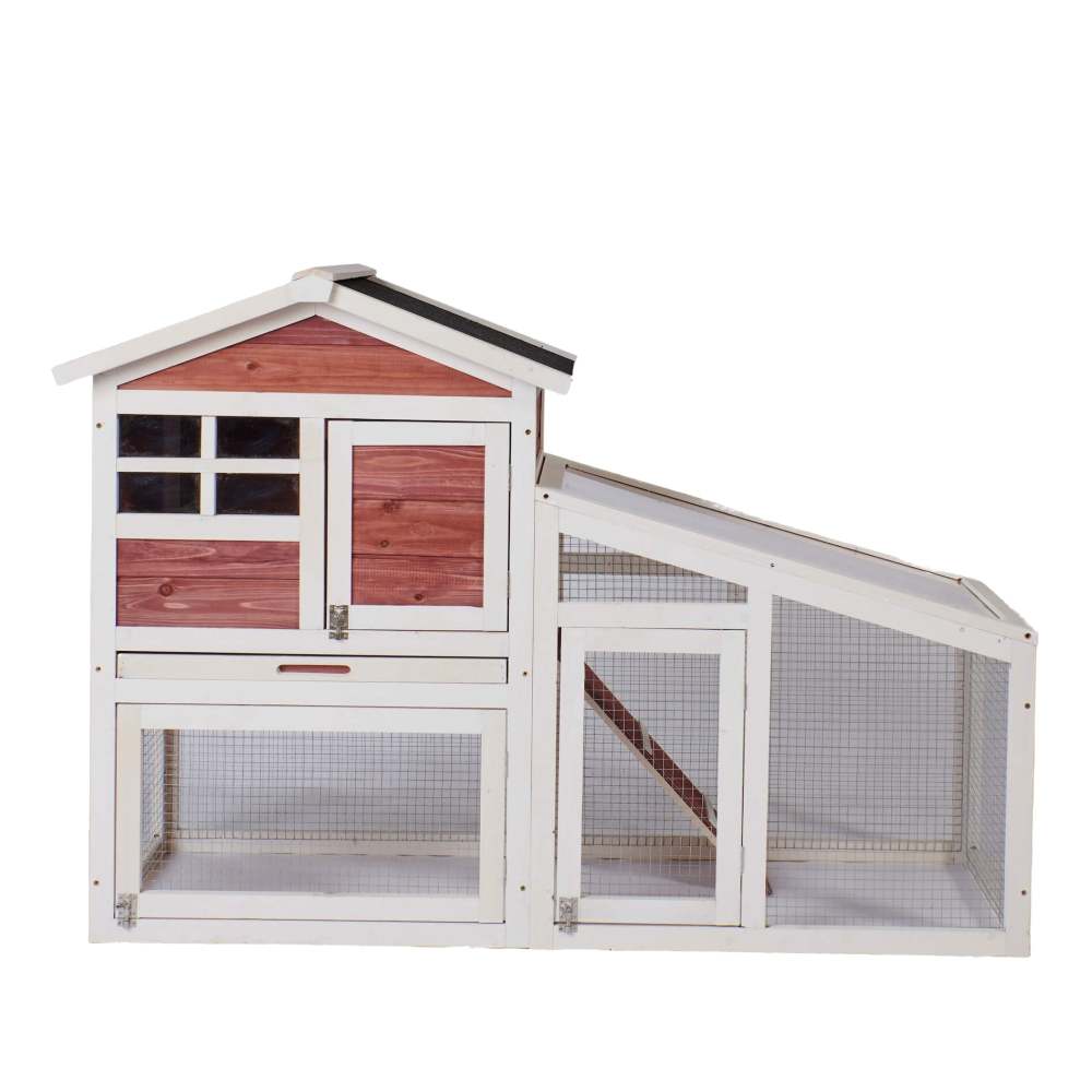Rabbit Hutch Indoor Outdoor;  Wooden Chicken Coop;  Bunny Cage Hen House with Run;  Ventilation Door;  Removable Tray;  Ramp;  Sunlight Panel;  Backyard Garden Animals Pet Cage