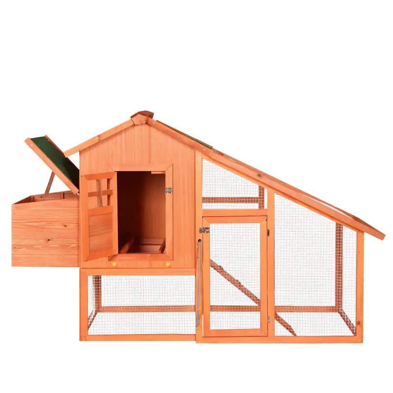 Wooden Chicken Coop, Large Wooden Outdoor Hen Cage Hen House, Outdoor Rabbit Hutch Large Bunny Cage, Bunny Hutch with Ventilation Door, Removable Ramp Garden Backyard Pet House Chicken Nesting Box