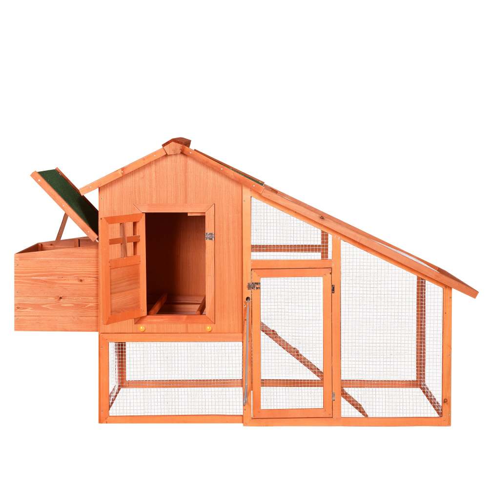 Wooden Chicken Coop, Large Wooden Outdoor Hen Cage Hen House, Outdoor Rabbit Hutch Large Bunny Cage, Bunny Hutch with Ventilation Door, Removable Ramp Garden Backyard Pet House Chicken Nesting Box