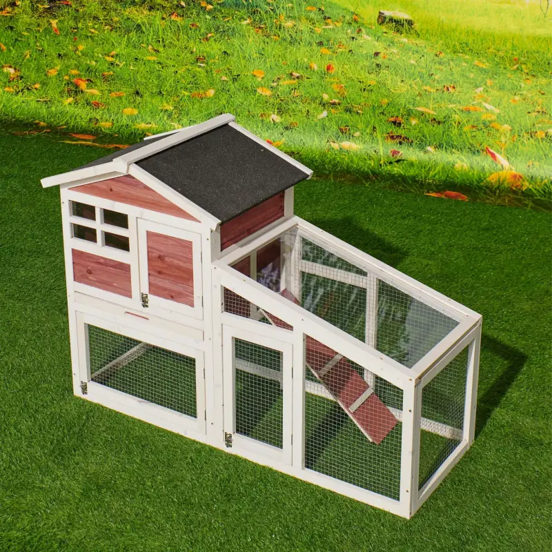 Rabbit Hutch Indoor Outdoor;  Wooden Chicken Coop;  Bunny Cage Hen House with Run;  Ventilation Door;  Removable Tray;  Ramp;  Sunlight Panel;  Backyard Garden Animals Pet Cage