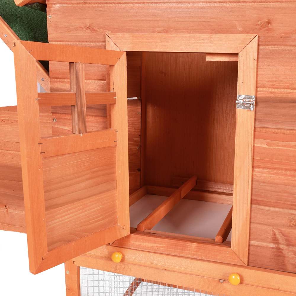 Wooden Chicken Coop, Large Wooden Outdoor Hen Cage Hen House, Outdoor Rabbit Hutch Large Bunny Cage, Bunny Hutch with Ventilation Door, Removable Ramp Garden Backyard Pet House Chicken Nesting Box