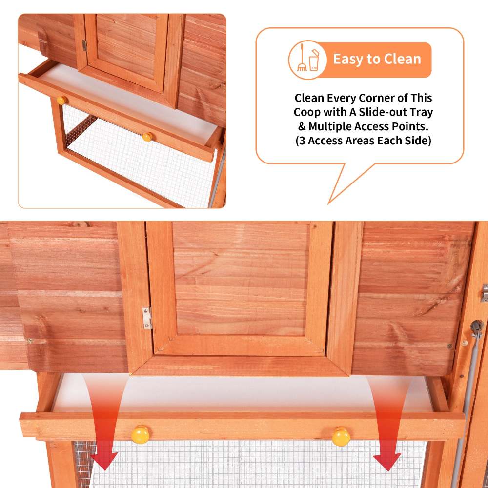 Wooden Chicken Coop, Large Wooden Outdoor Hen Cage Hen House, Outdoor Rabbit Hutch Large Bunny Cage, Bunny Hutch with Ventilation Door, Removable Ramp Garden Backyard Pet House Chicken Nesting Box