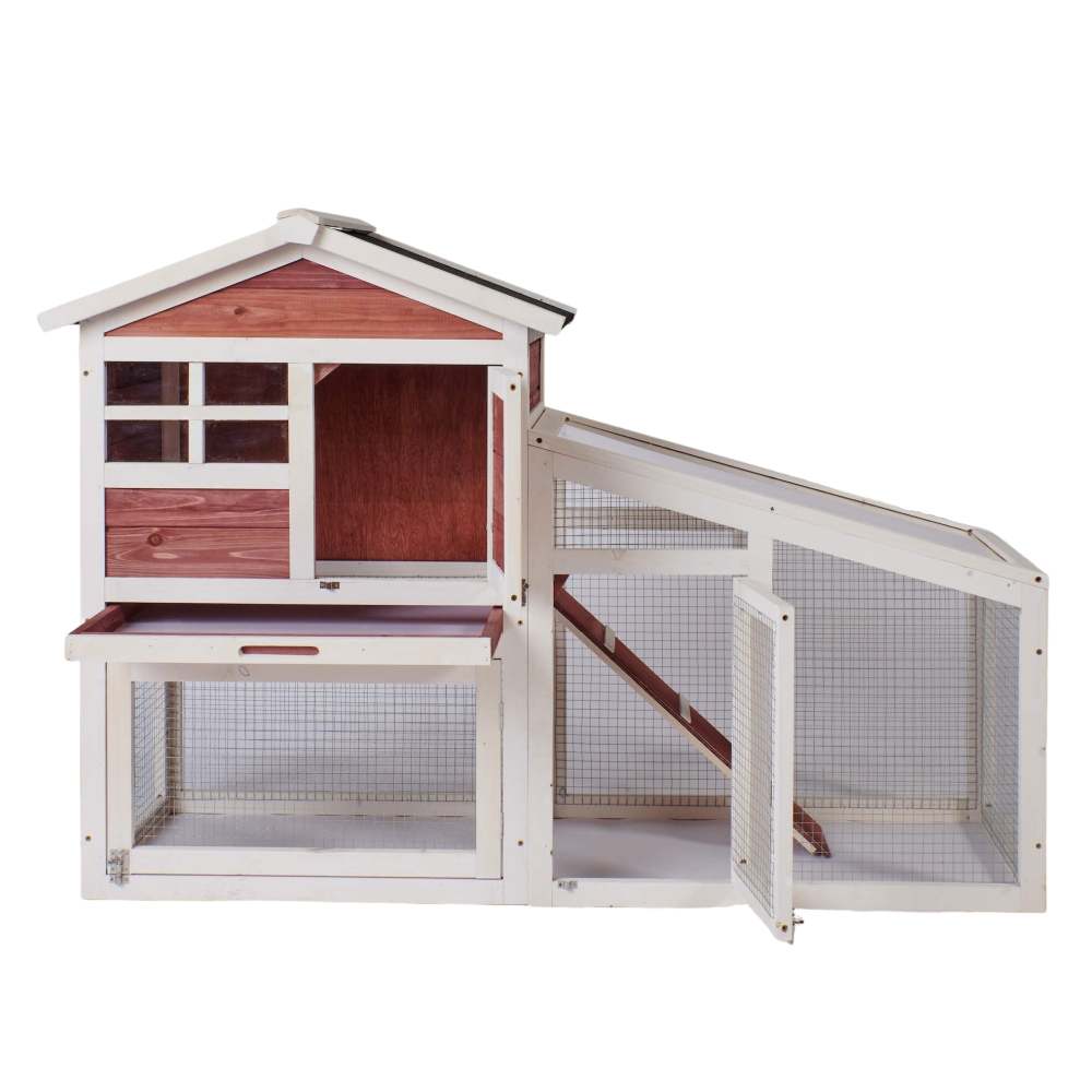 Rabbit Hutch Indoor Outdoor;  Wooden Chicken Coop;  Bunny Cage Hen House with Run;  Ventilation Door;  Removable Tray;  Ramp;  Sunlight Panel;  Backyard Garden Animals Pet Cage