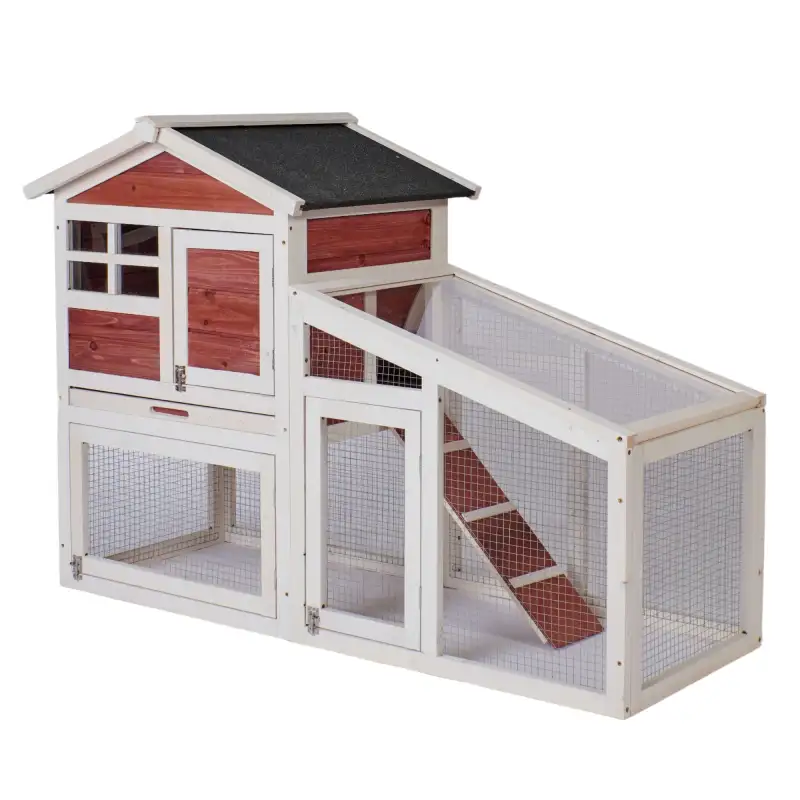 Rabbit Hutch Indoor Outdoor;  Wooden Chicken Coop;  Bunny Cage Hen House with Run;  Ventilation Door;  Removable Tray;  Ramp;  Sunlight Panel;  Backyard Garden Animals Pet Cage