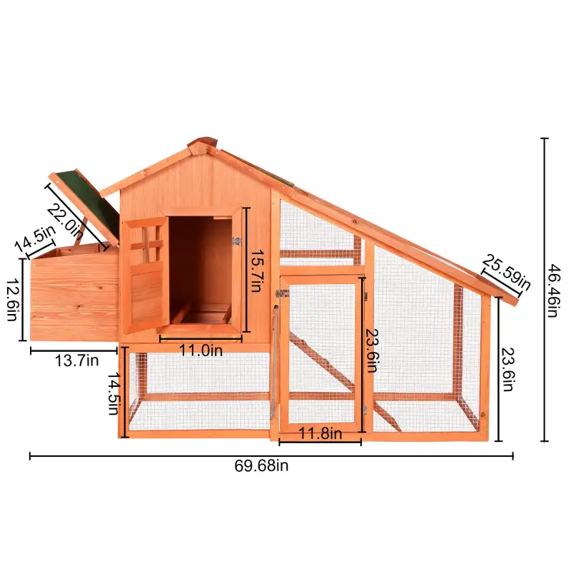 Wooden Chicken Coop, Large Wooden Outdoor Hen Cage Hen House, Outdoor Rabbit Hutch Large Bunny Cage, Bunny Hutch with Ventilation Door, Removable Ramp Garden Backyard Pet House Chicken Nesting Box