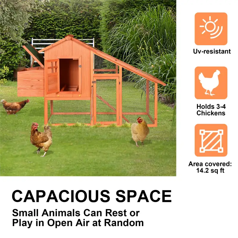 Wooden Chicken Coop;  Large Wooden Outdoor Hen Cage Hen House;  Outdoor Rabbit Hutch Large Bunny Cage;  Bunny Hutch with Ventilation Door;  Removable Ramp Garden Backyard Pet House Chicken Nesting Box