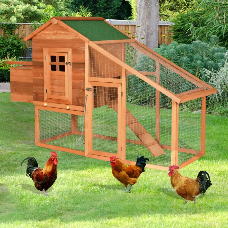 Wooden Chicken Coop, Large Wooden Outdoor Hen Cage Hen House, Outdoor Rabbit Hutch Large Bunny Cage, Bunny Hutch with Ventilation Door, Removable Ramp Garden Backyard Pet House Chicken Nesting Box