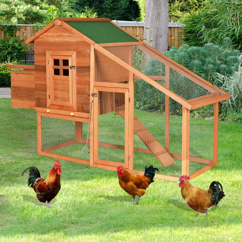 Wooden Chicken Coop, Large Wooden Outdoor Hen Cage Hen House, Outdoor Rabbit Hutch Large Bunny Cage, Bunny Hutch with Ventilation Door, Removable Ramp Garden Backyard Pet House Chicken Nesting Box