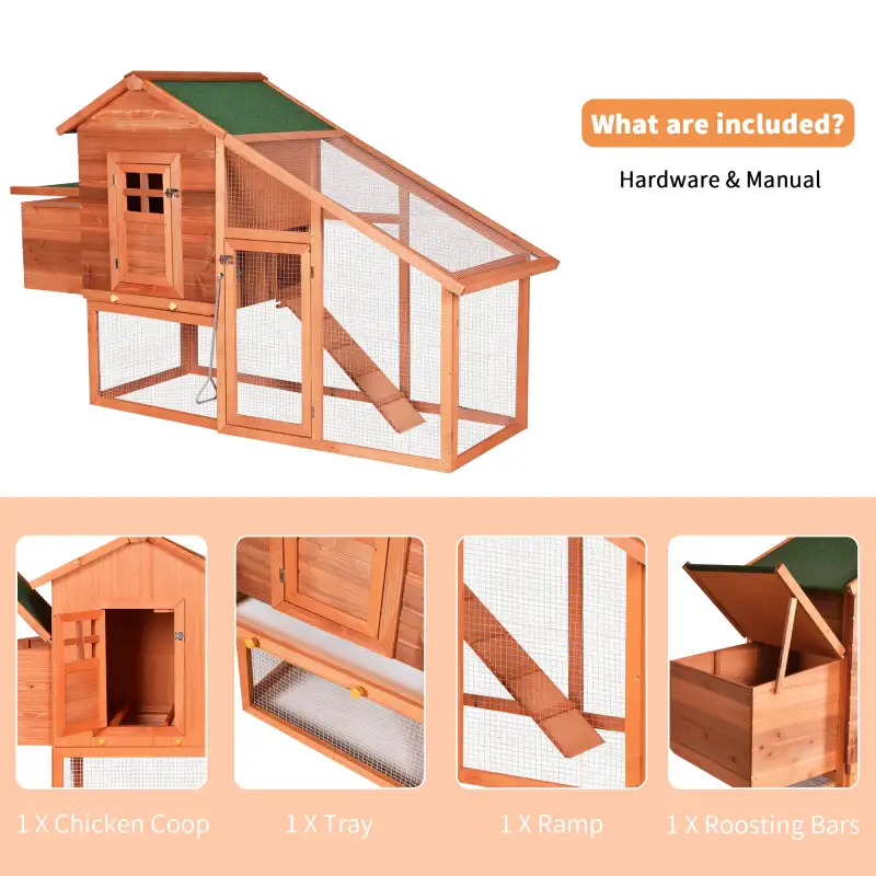 Wooden Chicken Coop, Large Wooden Outdoor Hen Cage Hen House, Outdoor Rabbit Hutch Large Bunny Cage, Bunny Hutch with Ventilation Door, Removable Ramp Garden Backyard Pet House Chicken Nesting Box