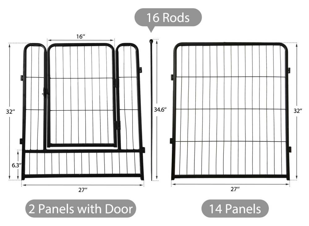 Dog Playpen Puppy Playpen for Medium Small Dogs Outdoor Pet Playpen 16 Panels Exercise Pen 32 inch Metal Indoor Dog Fence 2 Doors