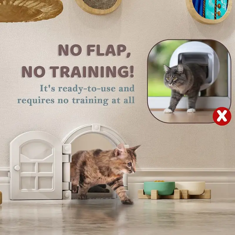 Cat Door Interior Door; No Noise Interior cat Door;  Indoor cat Door; cat Hole Door for Cats Up to 20 lbs; No-Flap Cat Door - Suitable for Any Door - Easy DIY Setup (White)