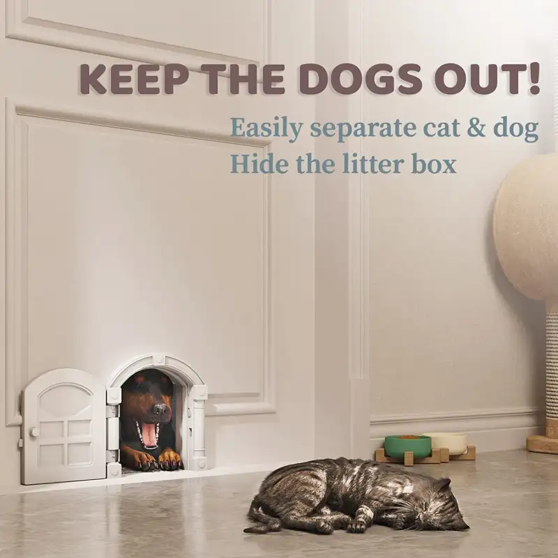 Cat Door Interior Door; No Noise Interior cat Door;  Indoor cat Door; cat Hole Door for Cats Up to 20 lbs; No-Flap Cat Door - Suitable for Any Door - Easy DIY Setup (White)