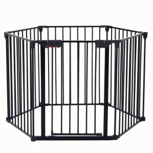 152" Adjustable Safety Gate 6 Panel Play Yard Metal Doorways Fireplace Fence Christmas Tree Fence Gate for House Stairs Gate for Child/Toddler/ Pet/Dog