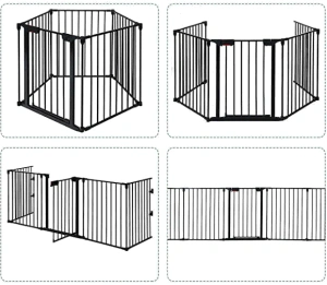 152" Adjustable Safety Gate 6 Panel Play Yard Metal Doorways Fireplace Fence Christmas Tree Fence Gate for House Stairs Gate for Child/Toddler/ Pet/Dog