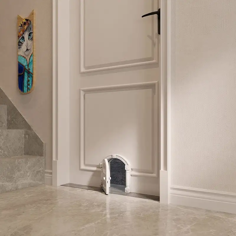 Cat Door Interior Door; No Noise Interior cat Door;  Indoor cat Door; cat Hole Door for Cats Up to 20 lbs; No-Flap Cat Door - Suitable for Any Door - Easy DIY Setup (White)