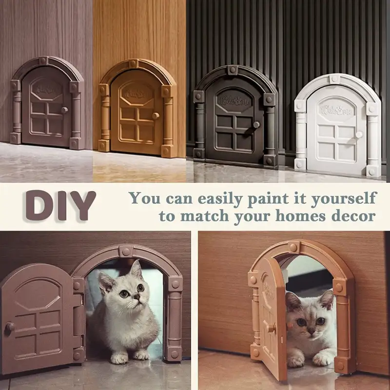 Cat Door Interior Door; No Noise Interior cat Door;  Indoor cat Door; cat Hole Door for Cats Up to 20 lbs; No-Flap Cat Door - Suitable for Any Door - Easy DIY Setup (White)