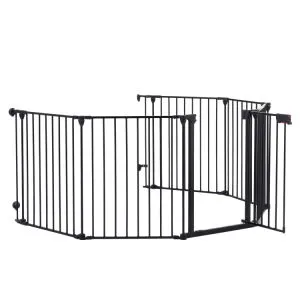 152" Adjustable Safety Gate 6 Panel Play Yard Metal Doorways Fireplace Fence Christmas Tree Fence Gate for House Stairs Gate for Child/Toddler/ Pet/Dog