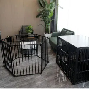 152" Adjustable Safety Gate 6 Panel Play Yard Metal Doorways Fireplace Fence Christmas Tree Fence Gate for House Stairs Gate for Child/Toddler/ Pet/Dog