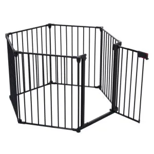 152" Adjustable Safety Gate 6 Panel Play Yard Metal Doorways Fireplace Fence Christmas Tree Fence Gate for House Stairs Gate for Child/Toddler/ Pet/Dog