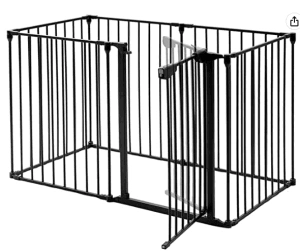 152" Adjustable Safety Gate 6 Panel Play Yard Metal Doorways Fireplace Fence Christmas Tree Fence Gate for House Stairs Gate for Child/Toddler/ Pet/Dog