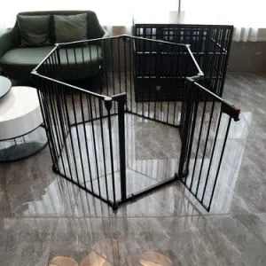 152" Adjustable Safety Gate 6 Panel Play Yard Metal Doorways Fireplace Fence Christmas Tree Fence Gate for House Stairs Gate for Child/Toddler/ Pet/Dog