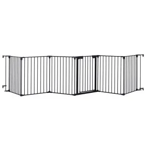 152" Adjustable Safety Gate 6 Panel Play Yard Metal Doorways Fireplace Fence Christmas Tree Fence Gate for House Stairs Gate for Child/Toddler/ Pet/Dog