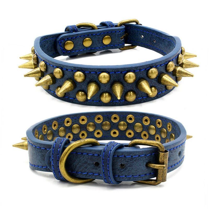 Pet Retro Studded Spiked Rivet  Leather Collars Harnesses