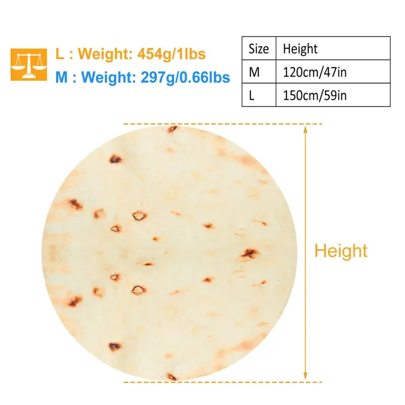 Burrito Tortilla Throw Blanket Pancake Wrap Blanket Soft Round Swaddle for Adults Kids Baby Pets