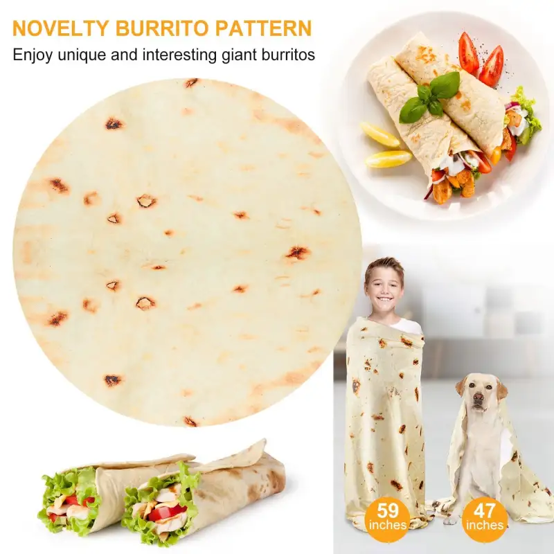 Burrito Tortilla Throw Blanket Pancake Wrap Blanket Soft Round Swaddle for Adults Kids Baby Pets