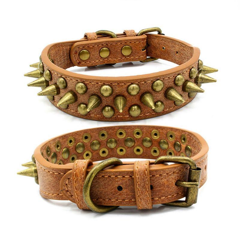 Pet Retro Studded Spiked Rivet  Leather Collars Harnesses