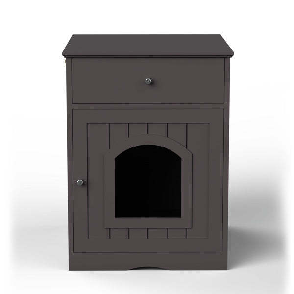 Wooden Pet House Cat Litter Box Enclosure with Drawer; Side Table; Indoor Pet Crate; Cat Home Nightstand (Brown)
